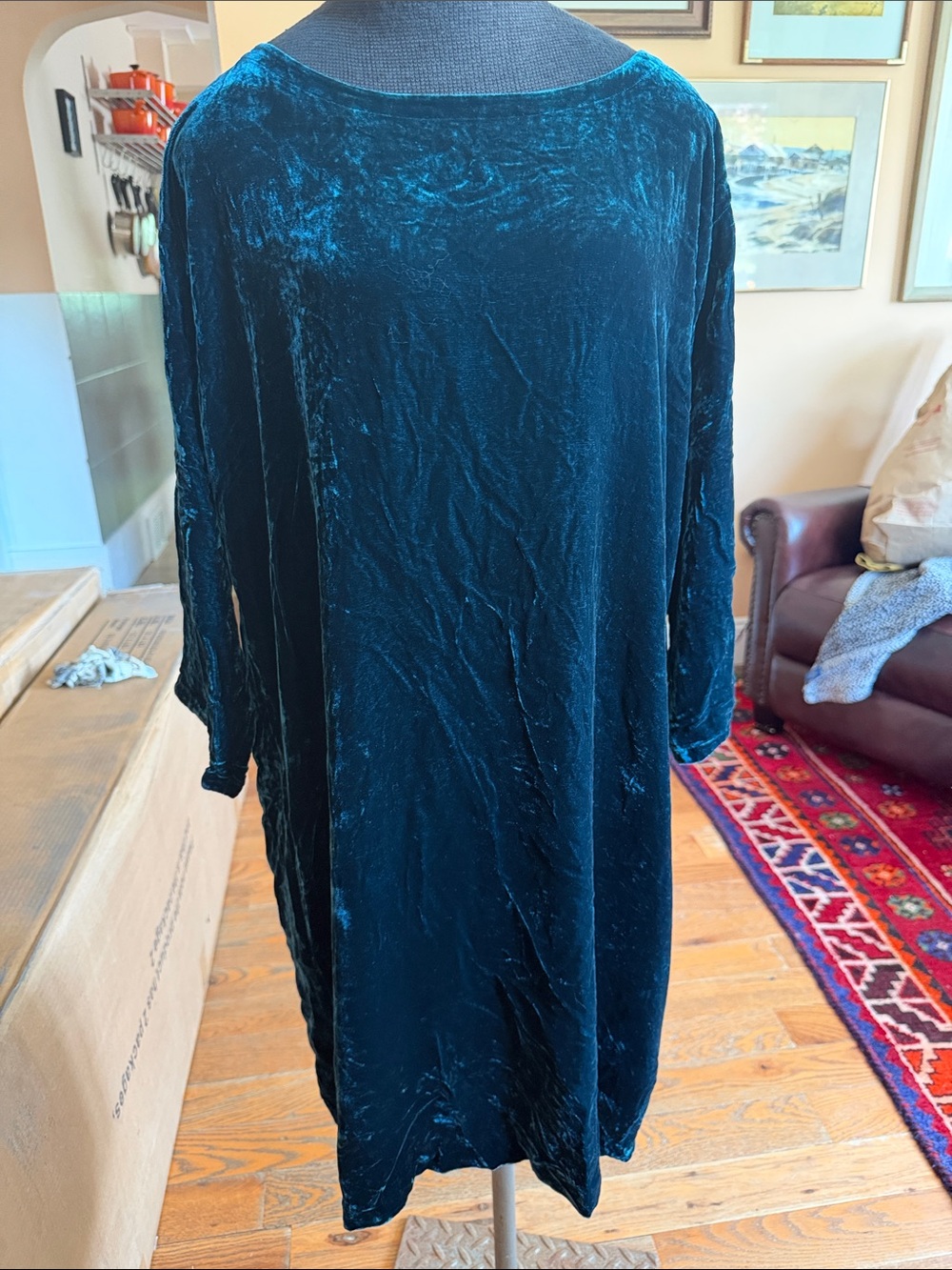 Long sleeve Velvet Eileen Fisher Dress - Teal - with pockets